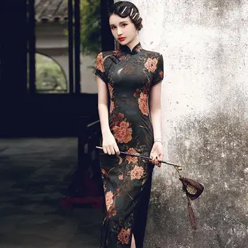 2022 kitajski obleko qipao ženske kitajski cheongsam obleko orientalski slog cvet tiskanja letnik qipao tradicionalno kitajsko obleko qipao