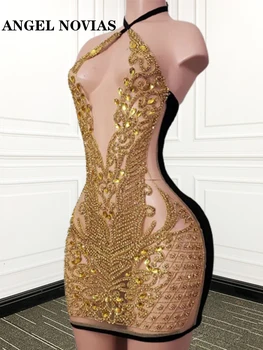Mini Seksi Zlati Prom Obleke 2023 Haljo De Soiree Stranka Rojstni Dan Ples Obleko Vestidos Elegantes Par Mujer