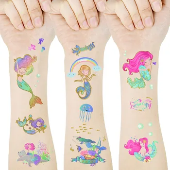 1Pc morska deklica, Bleščice, Porjavelost Risanka za Otroke Telo Začasne Tetovaže Za Otroke morska deklica Temo Rojstni Dekoracijo Dobave