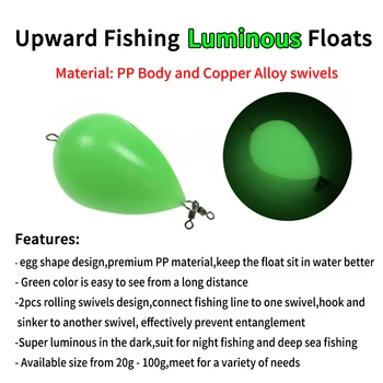 Elllv 20 g - 100 g Svetlobna Zelena Float Jajce Obliko Plovec Dolge razdalje Litje Metalec za Nočni Ribolov Deep Sea Fishing