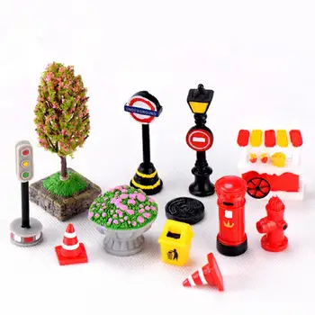 5Pcs Miniature, ki Označuje Cesto Prijavite Svetlobe, Smeti Bin Cesti Cone Ornament Dekor Lutka hiša Dodatki