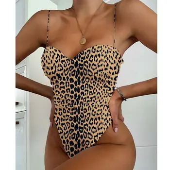 Ženske, Ženske Seksi enodelno Obleko Kopalke Zanko Leopard Bodycon Slim Leotard Tangice Bodysuit Odklon Bikini Kopalke