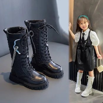 Modni Trend Design Otroci Dolgo Škornji za Dekleta Priložnostne Čevlji Jeseni, Pozimi Otrok Princesa Mid-tele Mehko Usnje, Jahanje Škornji