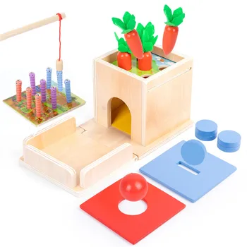 5 V 1 Montessori Lesene Igrače Predmet Trajnost Box Set Igra Ribolov Obliko Uganke Pridelek Korenček, Igra Kit Otroci Izobraževanja Igrača